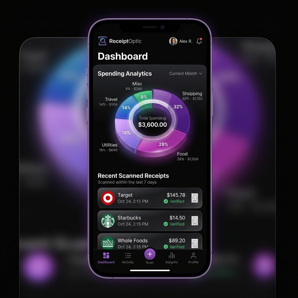 ReceiptOptic PC App Spending Dashboard Mockup