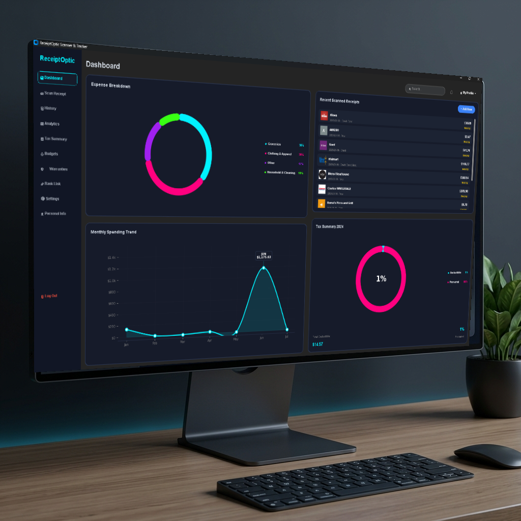 ReceiptOptic Application Dashboard Mockup